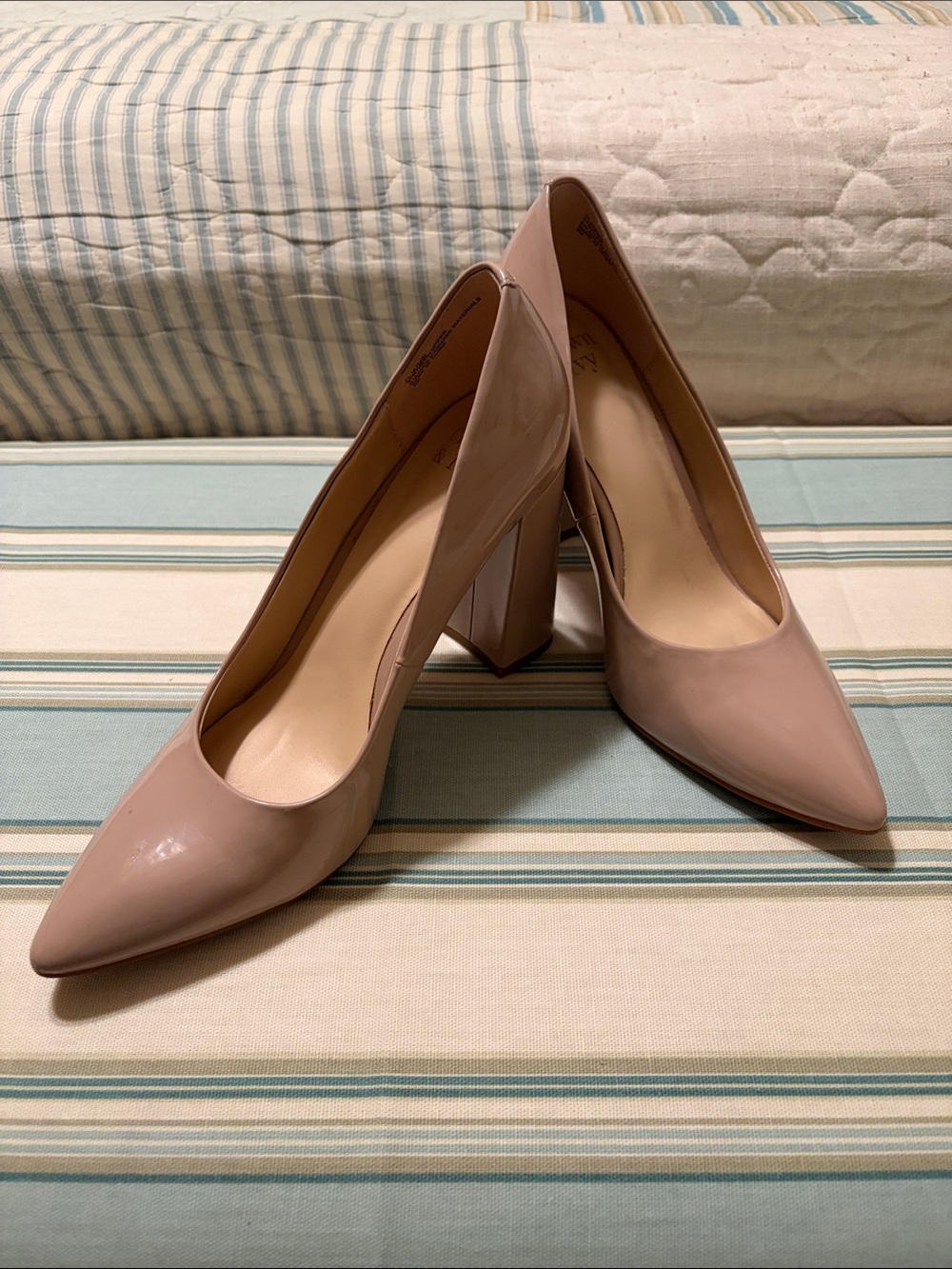 crown & ivy Nude Pointed Block Heel Pumps